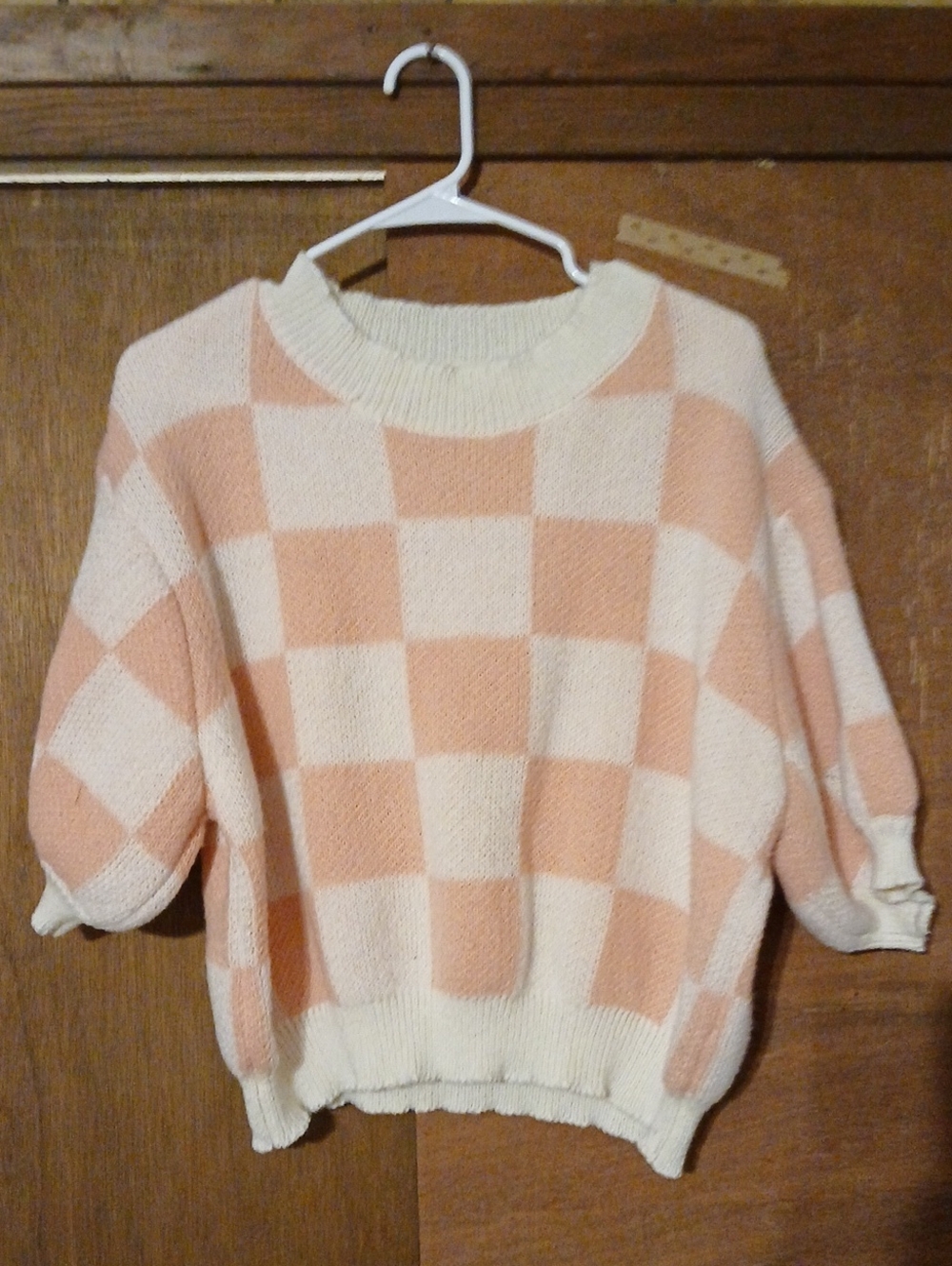 BiBi Peach & Cream Checked Crewneck Sweater